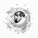 moon, Disappointment, broken heart, glow letter D  tattoo design idea