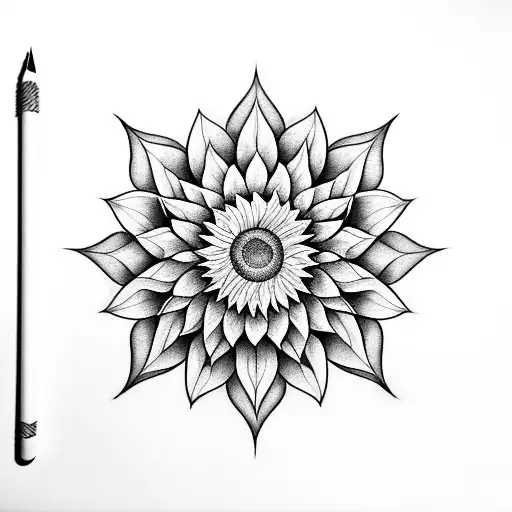 geometric sunflower tattoo design idea