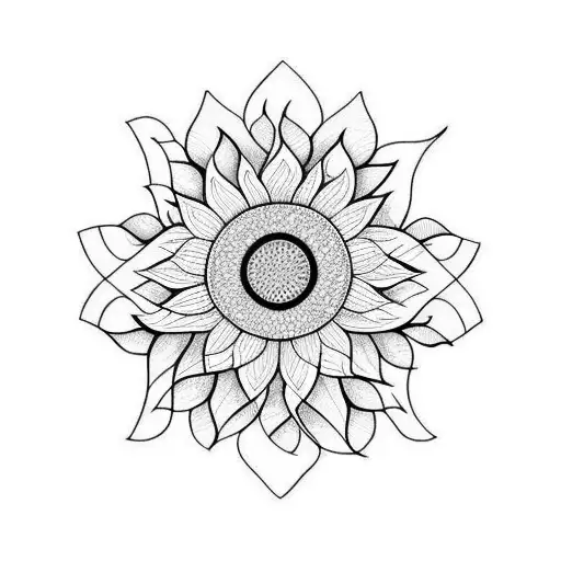 geometric sunflower tattoo design idea