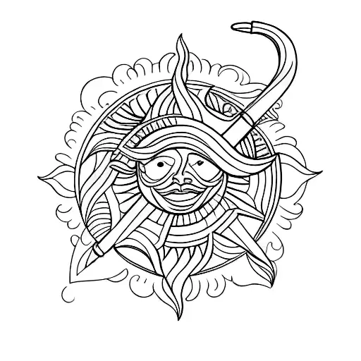An upside down boomerang with a sun  tattoo design idea
