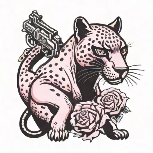 pink panter with gun  tattoo design idea