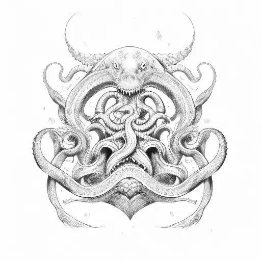 surfing kraken  tattoo design idea