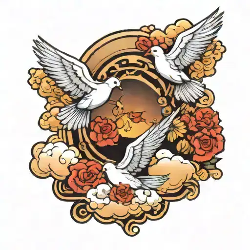 clouds and doves   tattoo design idea