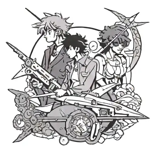 Cowboy bebop 80s anime aesthetic swordfish tattoo design idea