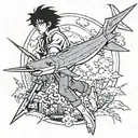 Cowboy bebop 80s anime aesthetic swordfish tattoo design idea