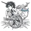 Cowboy bebop 80s anime aesthetic swordfish tattoo design idea