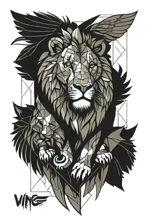 wings and lions tattoo design idea