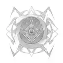 A minimalist design featuring the alchemical symbols of Fullmetal Alchemist arranged in a geometric pattern tattoo design idea