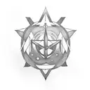 A minimalist design featuring the alchemical symbols of Fullmetal Alchemist arranged in a geometric pattern tattoo design idea