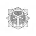 A minimalist design featuring the alchemical symbols of Fullmetal Alchemist arranged in a geometric pattern tattoo design idea