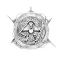 Alchemy symbols and transmutation circles combined with a scene from Fullmetal Alchemist tattoo design idea