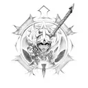 A surreal composition featuring the main characters from Soul Eater surrounded by their respective weapons tattoo design idea