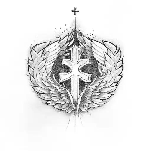 cross with angel wings tattoo design idea