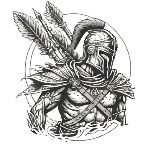spartan warrior and arrows behind him tattoo design idea
