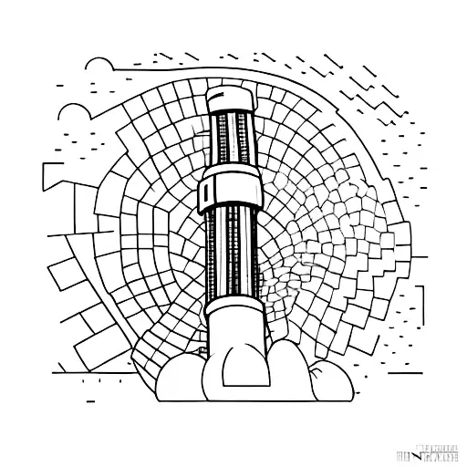 Radio tower breaking through a brick wall with número 50 tattoo design idea