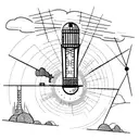 Radio tower breaking through a brick wall with número 50 tattoo design idea