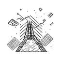 Radio tower breaking through a brick wall with número 50 tattoo design idea