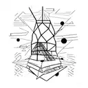 Radio tower breaking through a brick wall with número 50 tattoo design idea