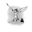 Peter Pan flying over the Latvian countryside tattoo design idea