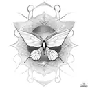 A minimalist tattoo of a butterfly with the wings made up of the names of your wife, kids, and grandkids, symbolizing their importance and influence in your life. tattoo design idea