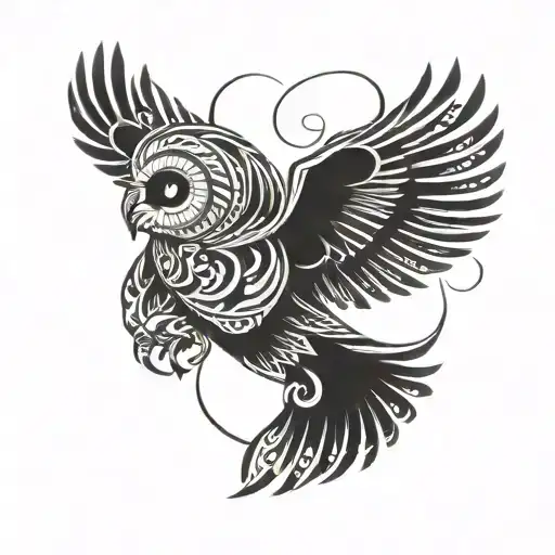 flying owl tattoo design idea