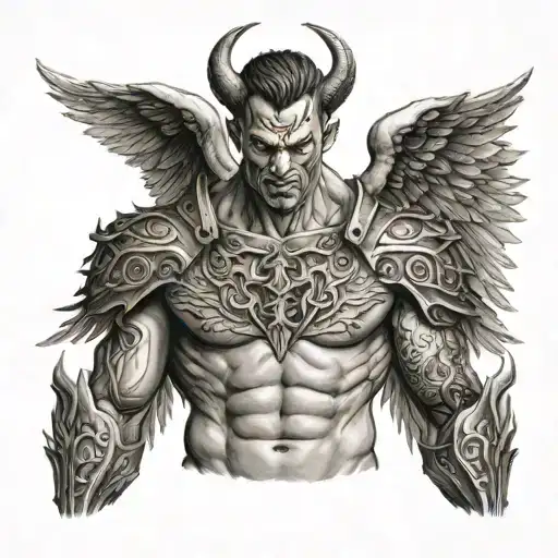 devilish angel warrior half of chest piece tattoo tattoo design idea