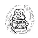 tiny Bigfoot eating ramen  while walking  tattoo design idea