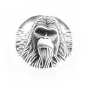 Bigfoot eating ramen  while walking  tattoo design idea