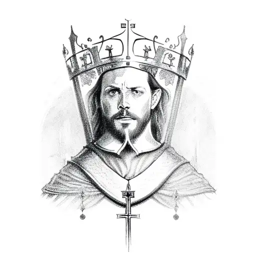 holy grail, excalibur and crown tattoo design idea