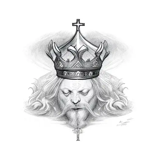 holy grail, excalibur and crown tattoo design idea
