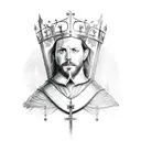 holy grail, excalibur and crown tattoo design idea