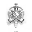 holy grail, excalibur and crown tattoo design idea