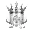 holy grail, excalibur and crown tattoo design idea