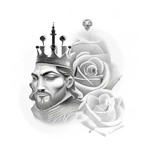 a king chess piece with roses tattoo design idea