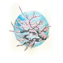 Japanese cherry blossom tree with demons hidden in the branches tattoo design idea