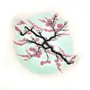Japanese cherry blossom tree with demons hidden in the branches tattoo design idea