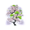 Japanese cherry blossom tree with demons hidden in the branches tattoo design idea