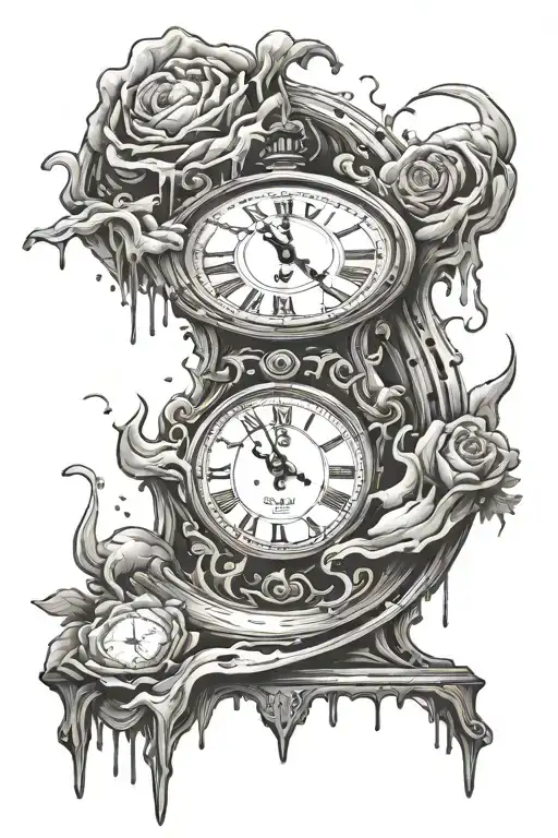 melting clock surrounded tattoo design idea