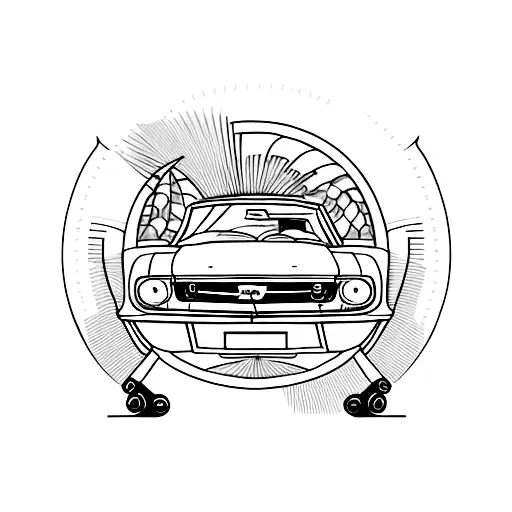mustang car facing a sunset tattoo design idea
