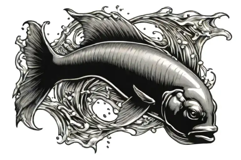 pisces sign with coi fish swimming around it bracelet design with water splashes tattoo design idea