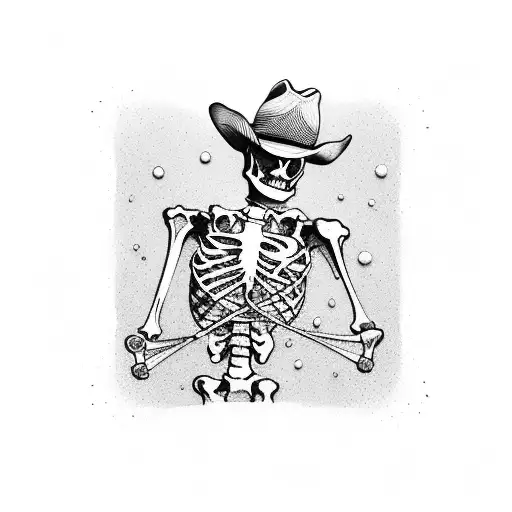 skeleton cowboy drinking beer can tattoo design idea