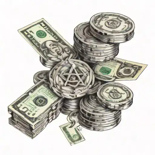 Create a design featuring a stack of money intertwined with symbols of friendship and family tattoo design idea