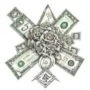 create a design featuring stack of money intertwined with symbols of friendship and family  tattoo design idea