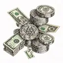 Create a design featuring a stack of money intertwined with symbols of friendship and family tattoo design idea