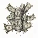 Create a design featuring a stack of money intertwined with symbols of friendship and family tattoo design idea