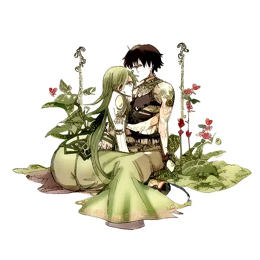 a tattoo sleeve that includes a beanstalk, music, and images of love and fighting through trials including military imag tattoo design idea