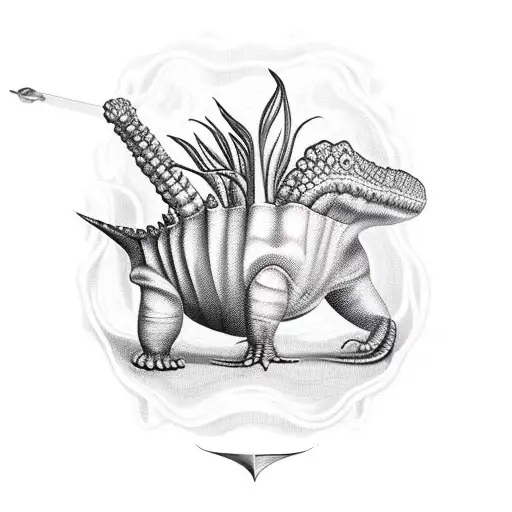 bean that sprouts a stalk and along the stalk include a guitar, military imagery a dinasaur, a boop and a heart  tattoo design idea