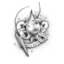 bean that sprouts a stalk and along the stalk include a guitar, military imagery a dinasaur, a boop and a heart  tattoo design idea