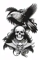 skulls and raven with wings tattoo design idea