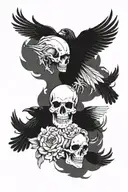 skulls and raven with wings tattoo design idea